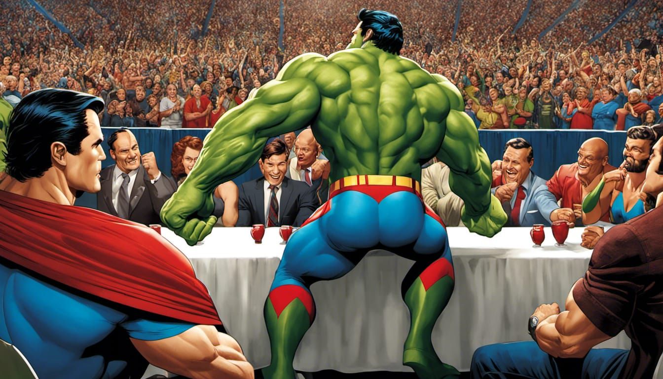 Superman and Hulk Arm Wrestle at the Circus
