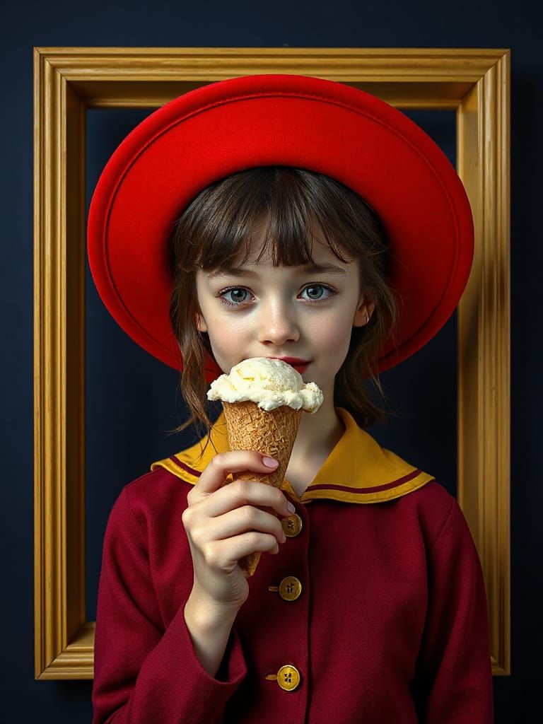 Surreal Schoolgirl Portrait with Ice Cream Cone