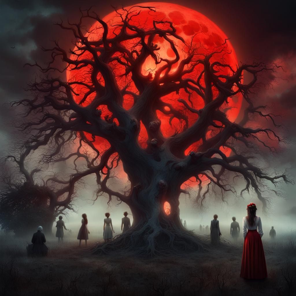 Haunted Village Ritual Under Red Moon