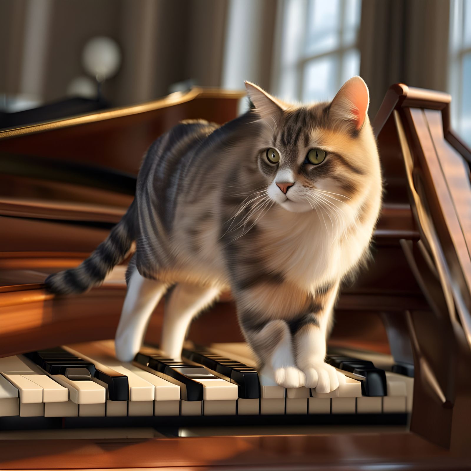 Cat Walking on Grand Piano: A Realistic Image