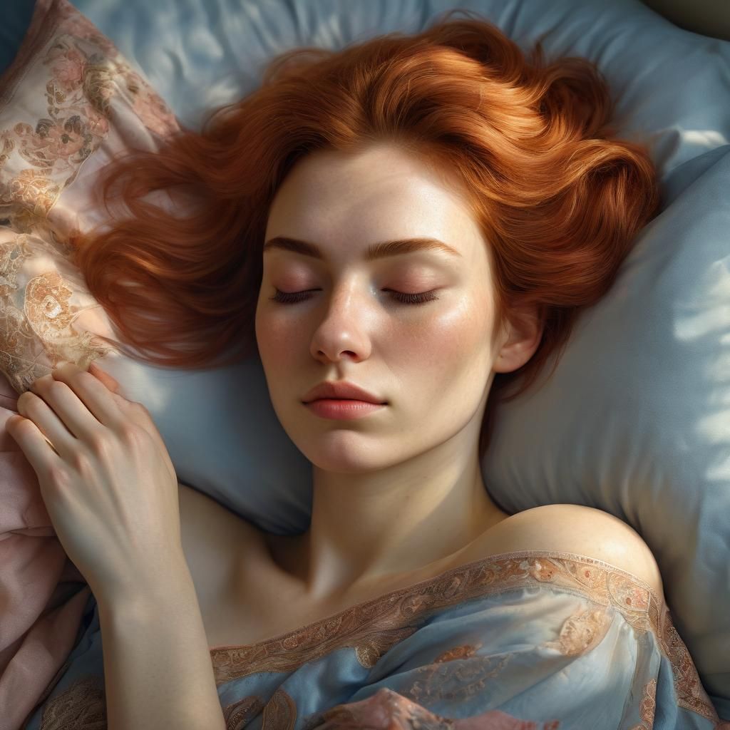 Auburn Haired Lady Asleep, Digital Art