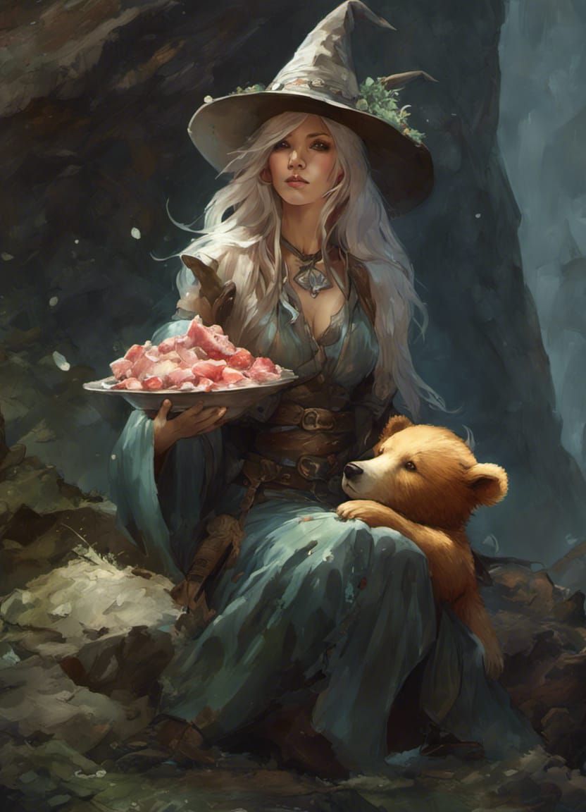 Elf Witch and Bear Cub Feast