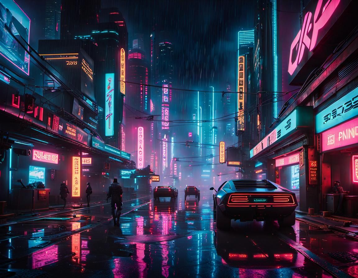 Futuristic Cityscape at Night in Cyberpunk Style