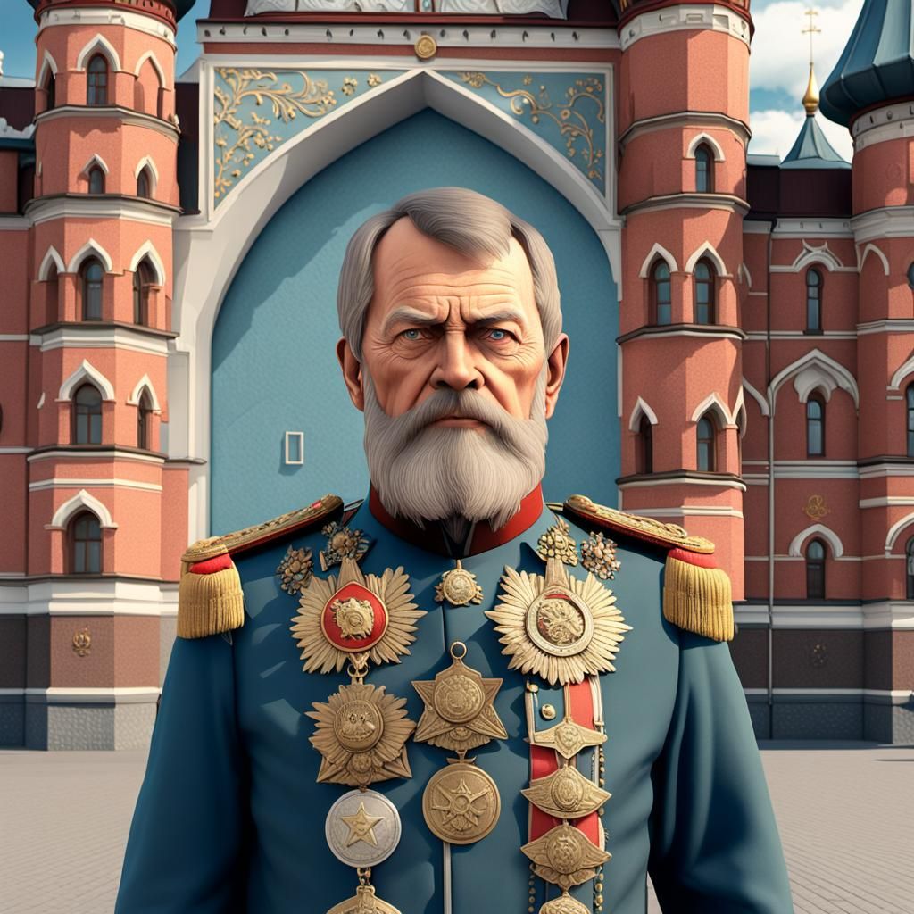 Russian Empire General in Front of Kremlin: Detailed Matte P...