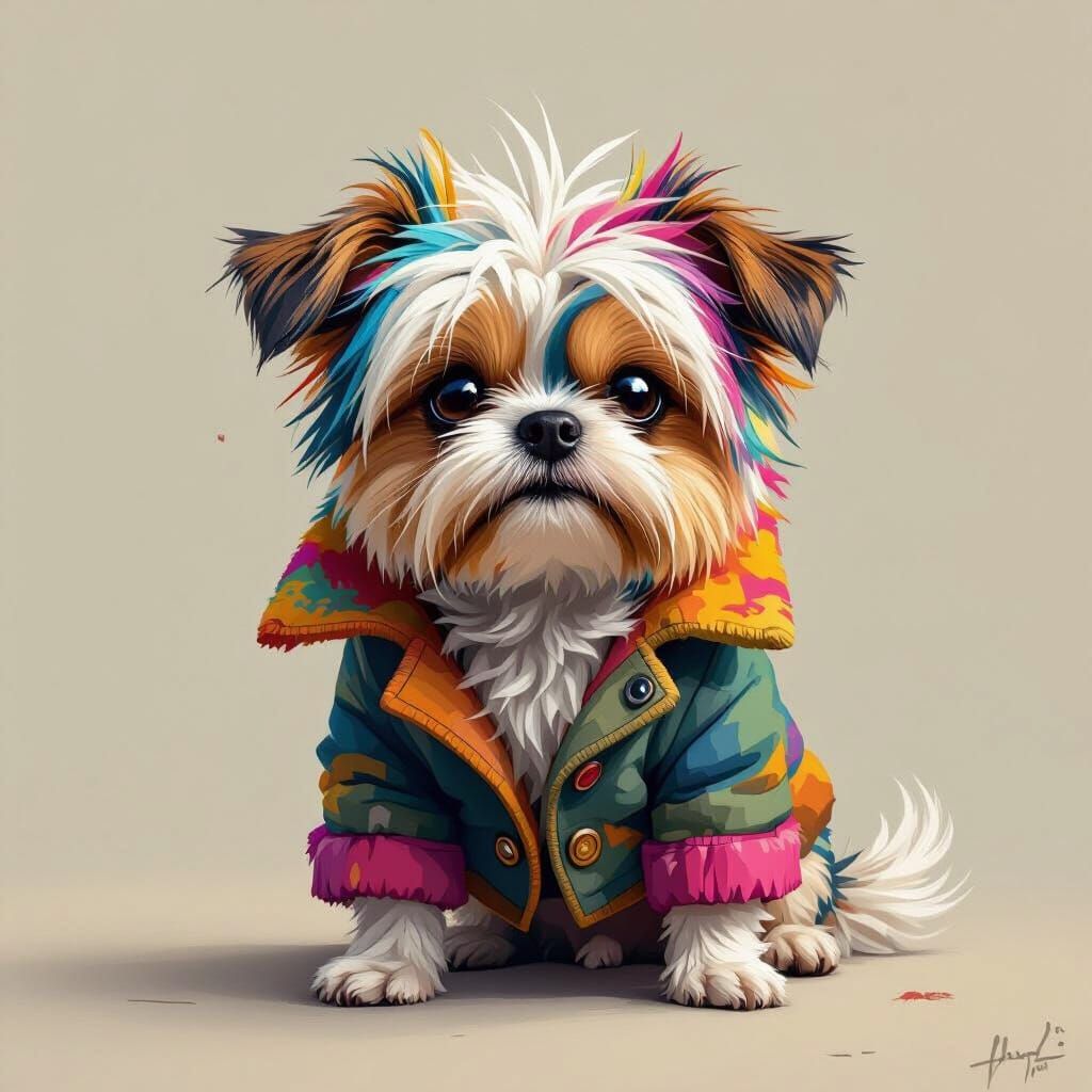 Colorful Fur Dog in Hyper-Realistic Style