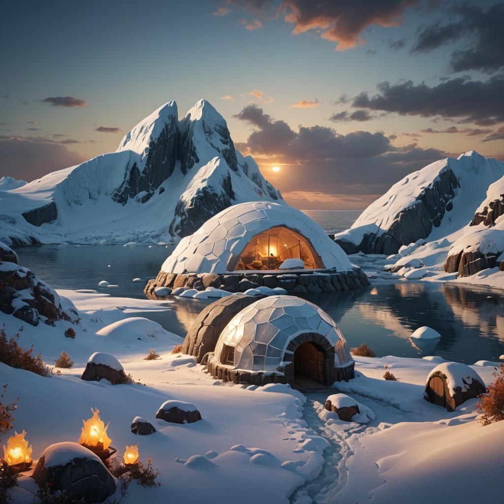 Polar Bear on Ice Floe at Sunset