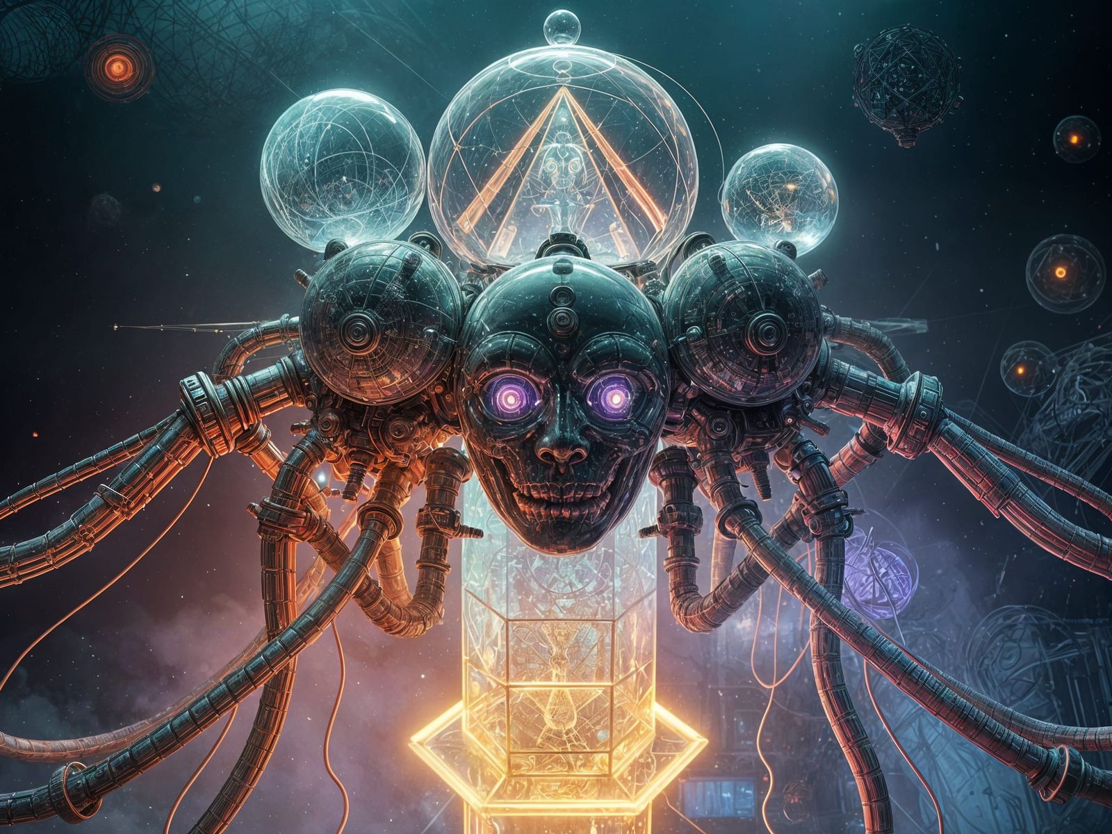 Biomechanical Psychedelic Machine Scape in Glass and Plastic...