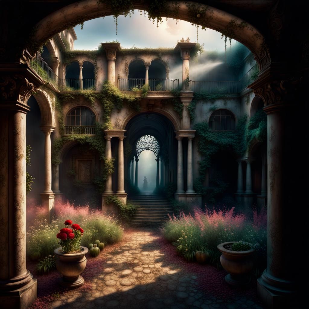 Secret Flower Garden in Abandoned Spanish Courtyard