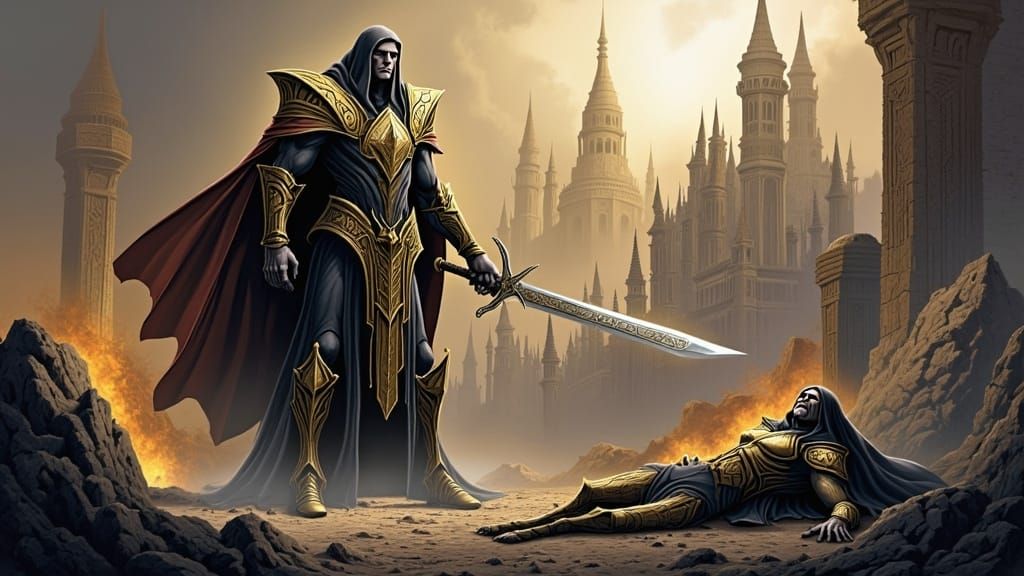 Epic Battle on Citadel in Grimdark Sci-Fi Style