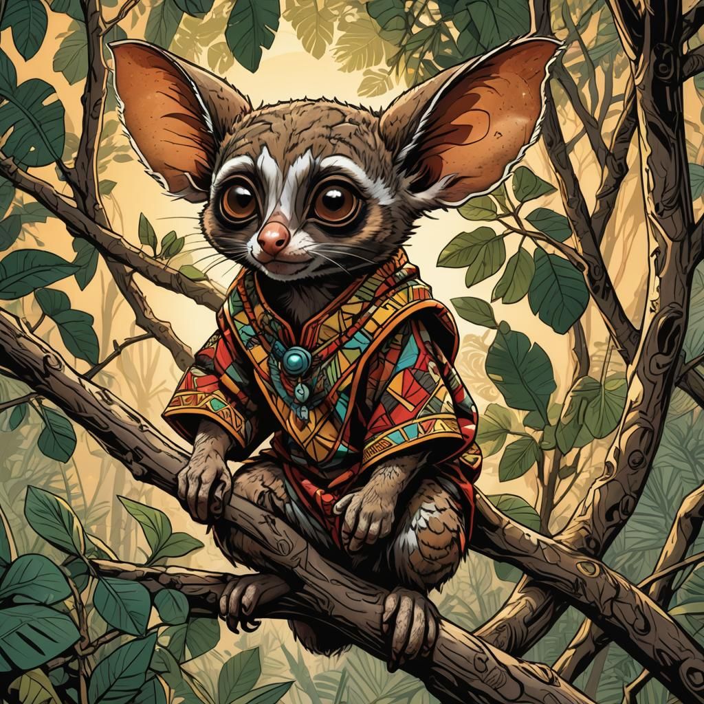 African Bush Baby in Comic Book Art Style