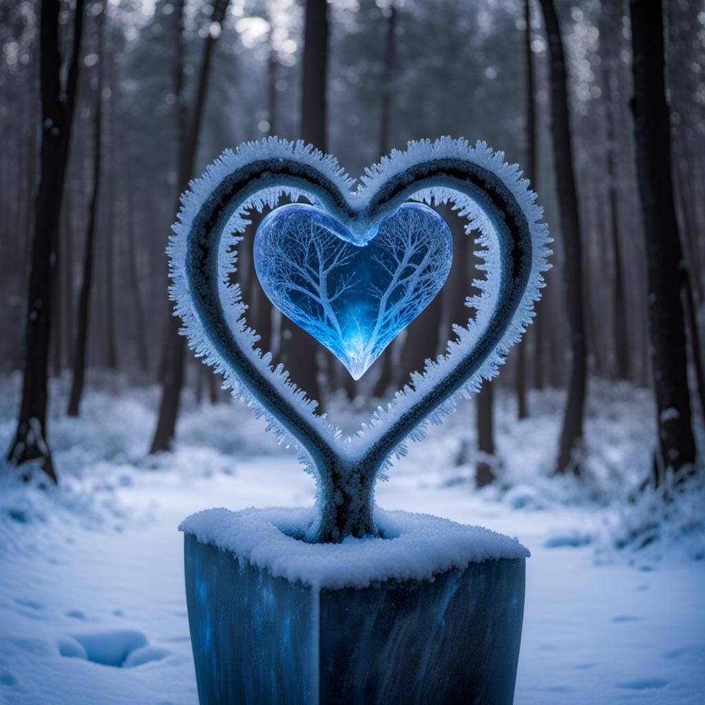 Icy Heart in Enchanted Winter Forest