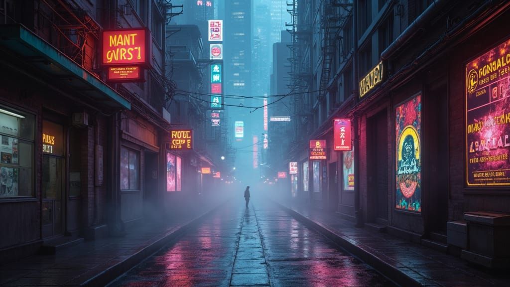 Cyberpunk Alleyway in Futuristic Neon Style