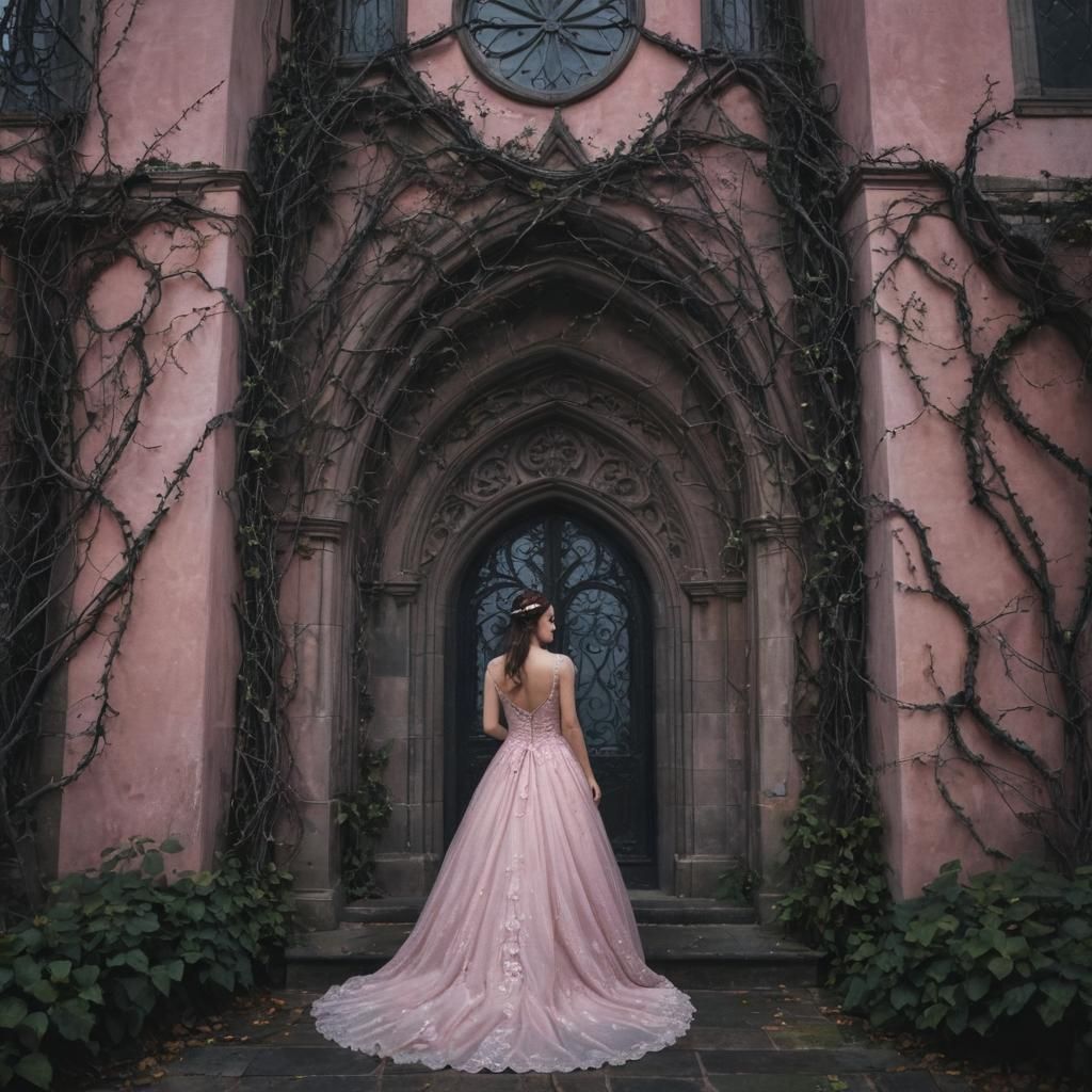 Pastel Goth wedding 
Pink and black gothic castle background