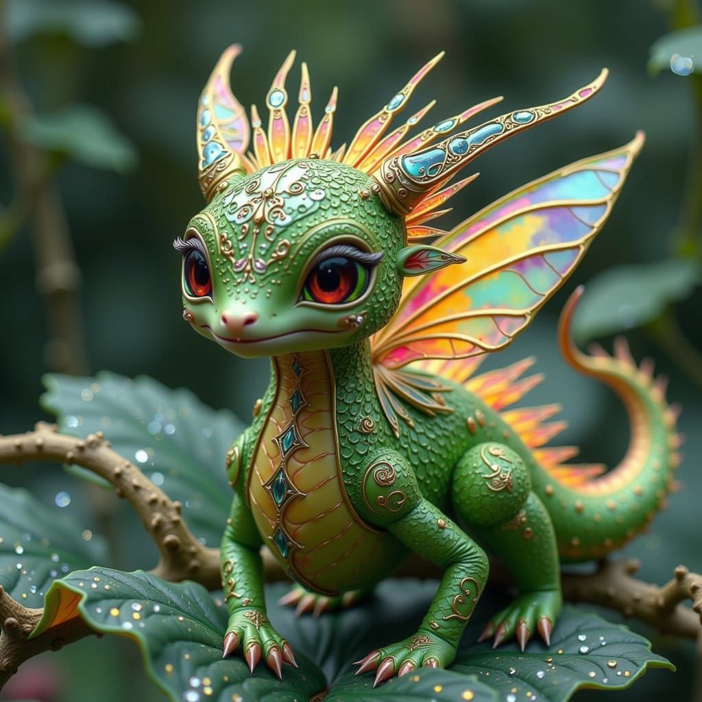 Whimsical Fae Dragon with Iridescent Scales and Cantaloupe B...