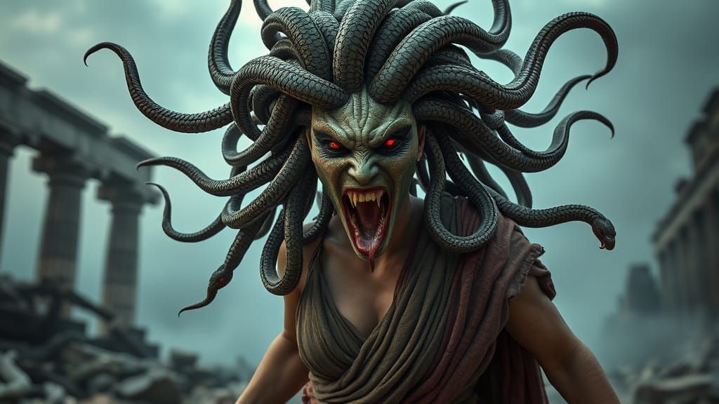 Medusa Unleashes Fury in Ancient Greek Horror Scene