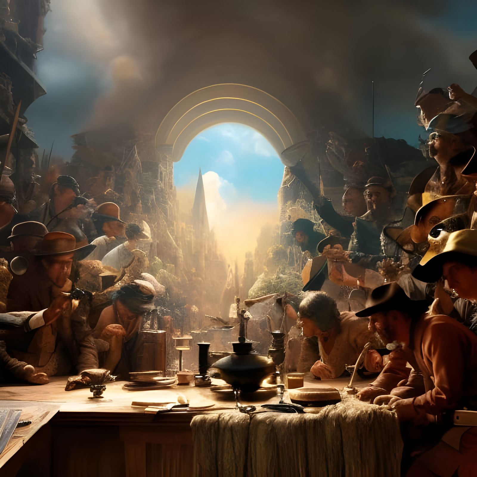 Abstract Folk Singers in Dreamy Surreal Landscape