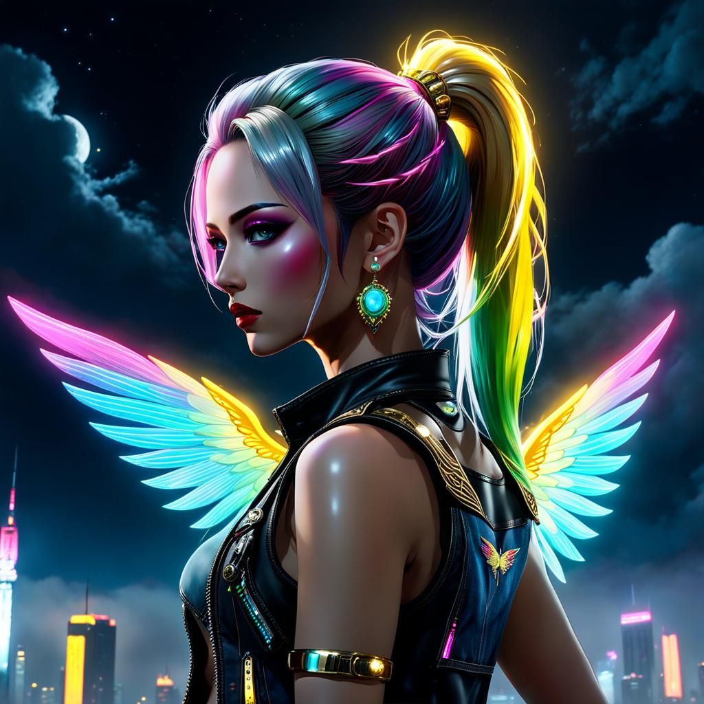 Cyberpunk Fairy Girl with Neon Lights