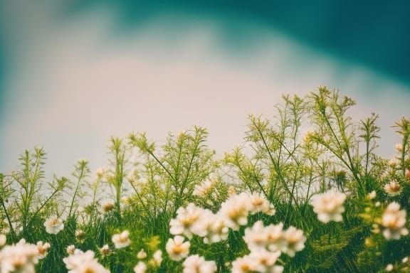 Watercolor Green Flower Field with Calligraphy