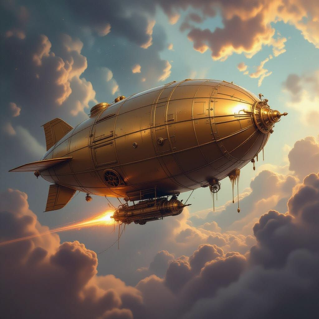 Steampunk Blimp Melts in Nebula, Jules Verne Style