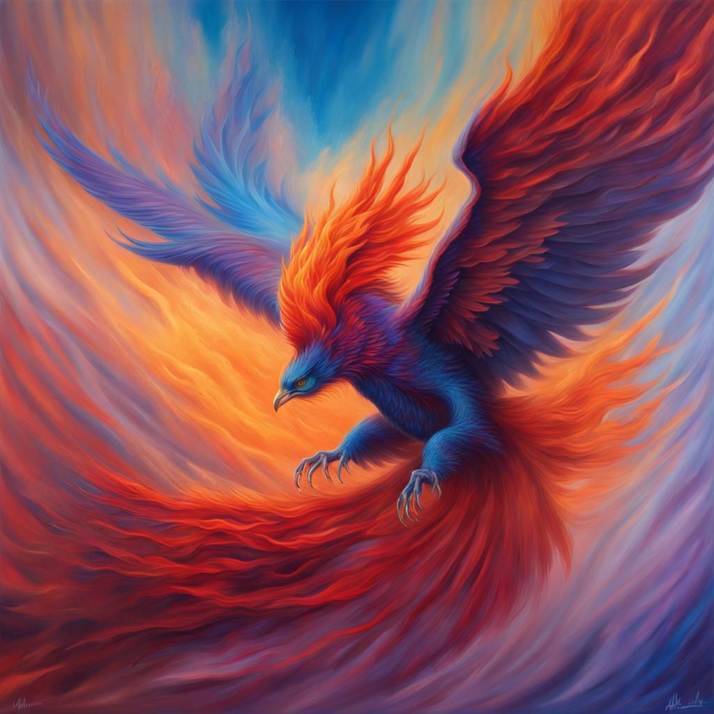 Phoenix with Fiery Wings in Hyperrealistic Style