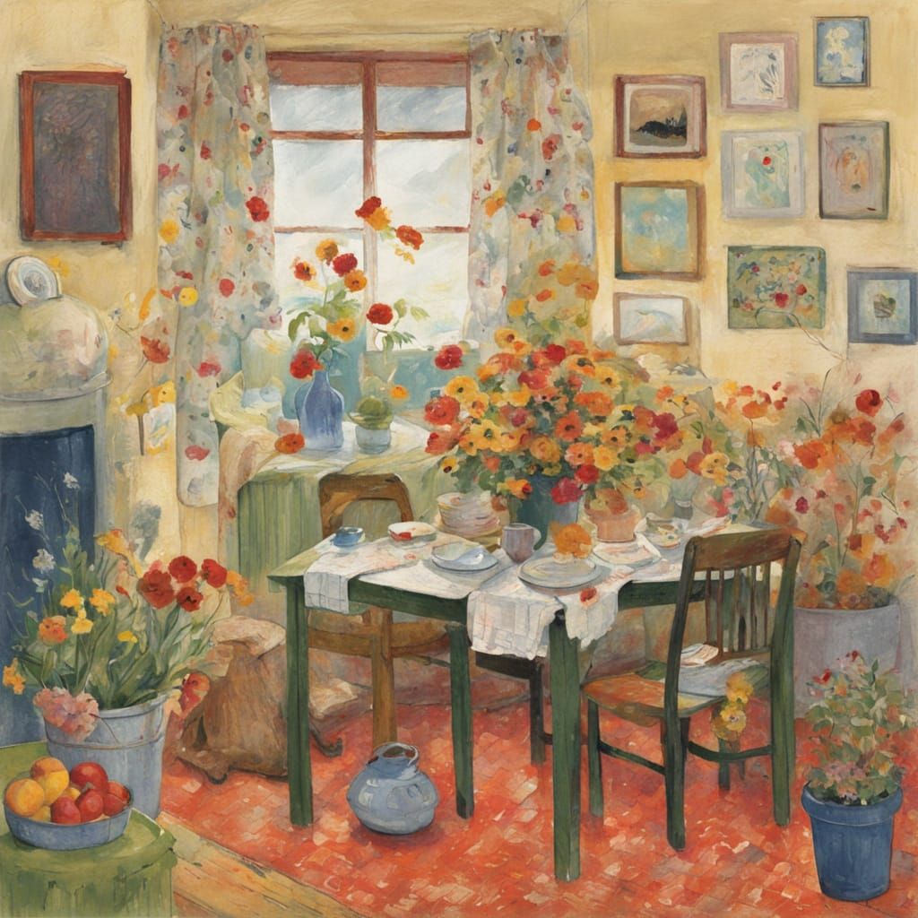 Cozy Home Scene in Expressive, Vivid Style