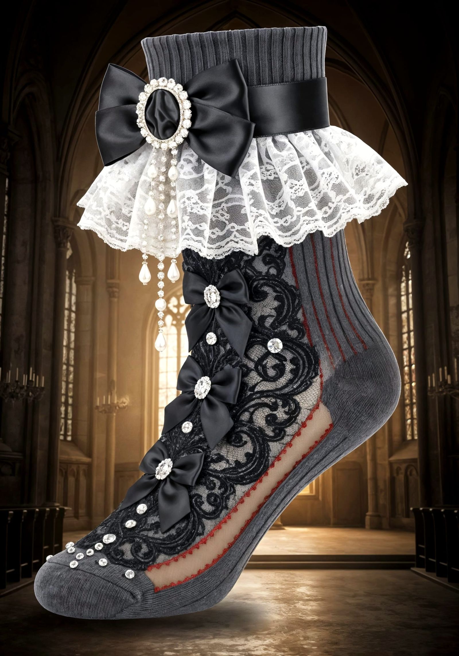 Ornate Ankle Sock with Gothic Embellishments