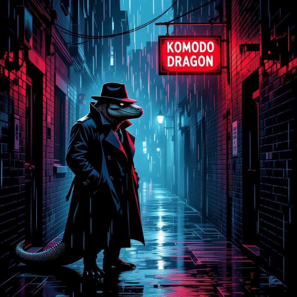 Komodo Dragon Noir Detective in Trench Coat and Fedora