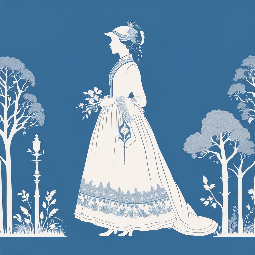 Edwardian Woman Silhouette in Cameo Style