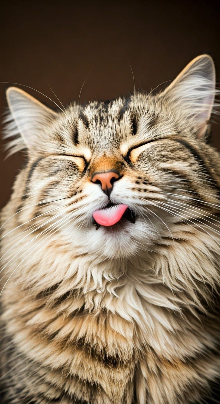Cat in Blissful Moment, Licking Camera with Tongue Out