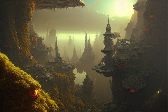 Holographic Mech in Lush Futuristic Landscape