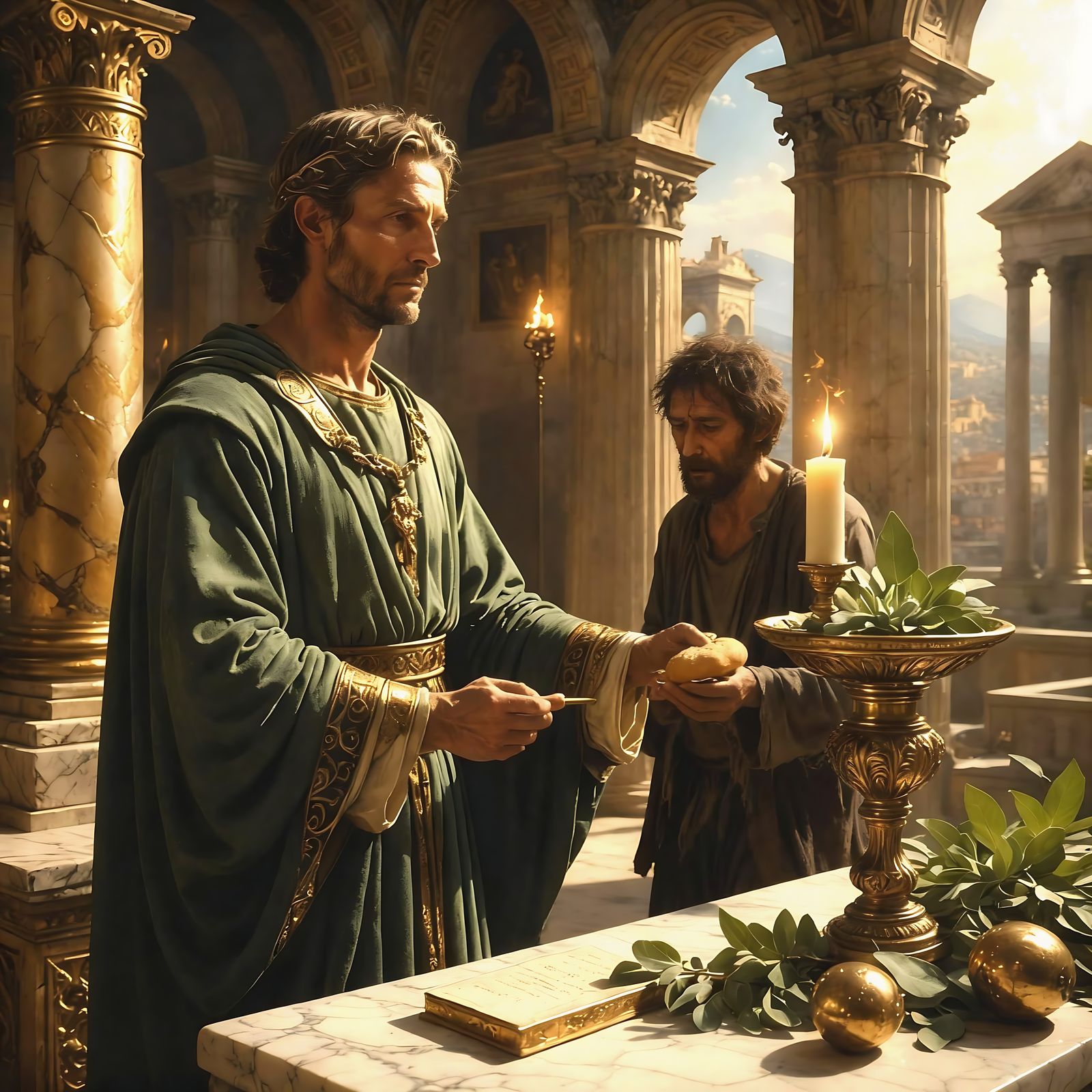 Roman Sage in Golden Light, Renaissance Painting Style