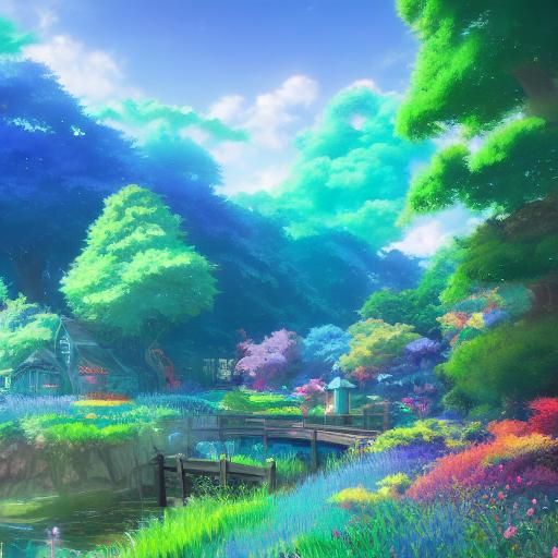 Colorful Magical Fantasy Land in Anime Style