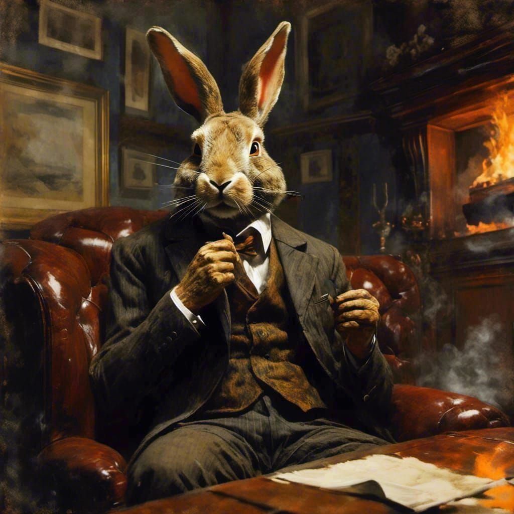 Rabbit Detective in Lounge Parlor, Comic Book Style