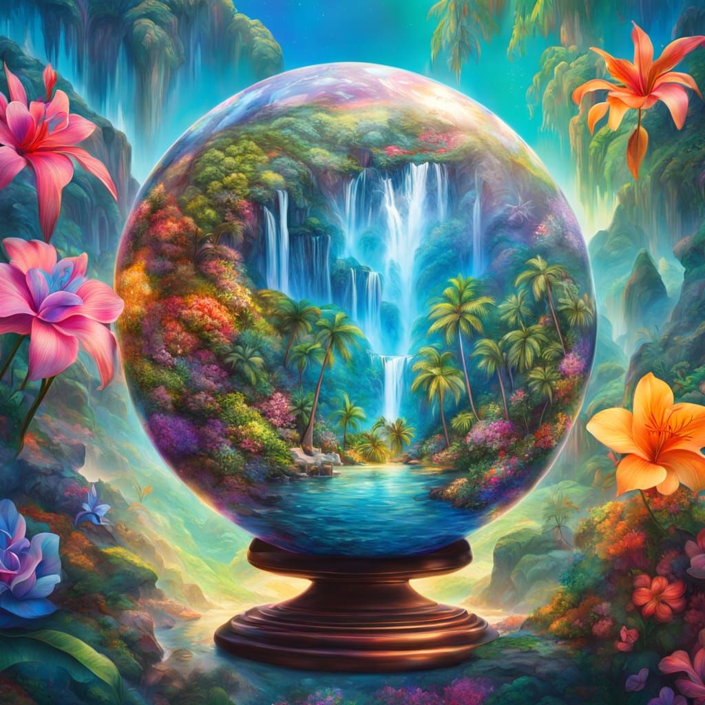Caribbean Paradise Inside Earth Globe: Surreal Digital Art