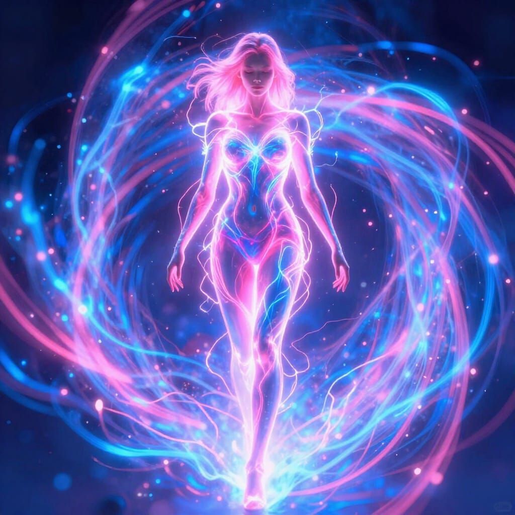 Electric Woman in Energy Vortex
