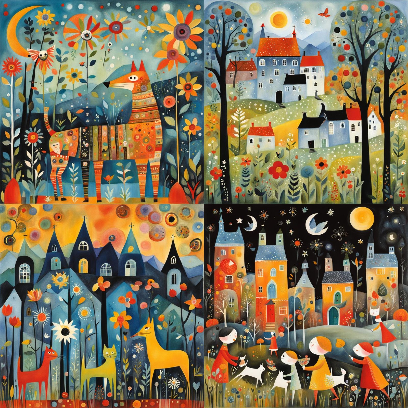 Colorful Whimsical Cat Portrait in Decorative Style