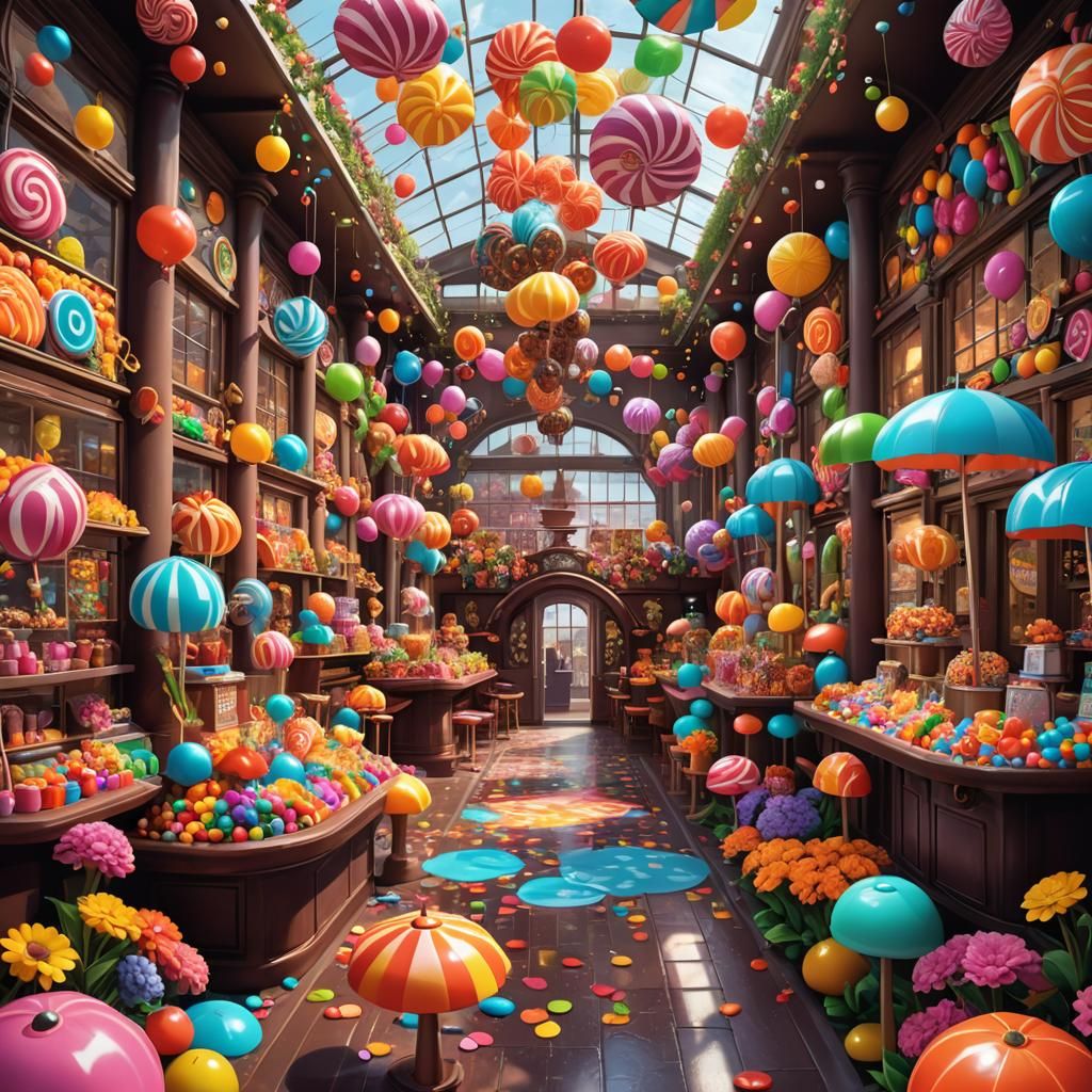 Willy Wonka Style Sweet Factory in Candyland Art