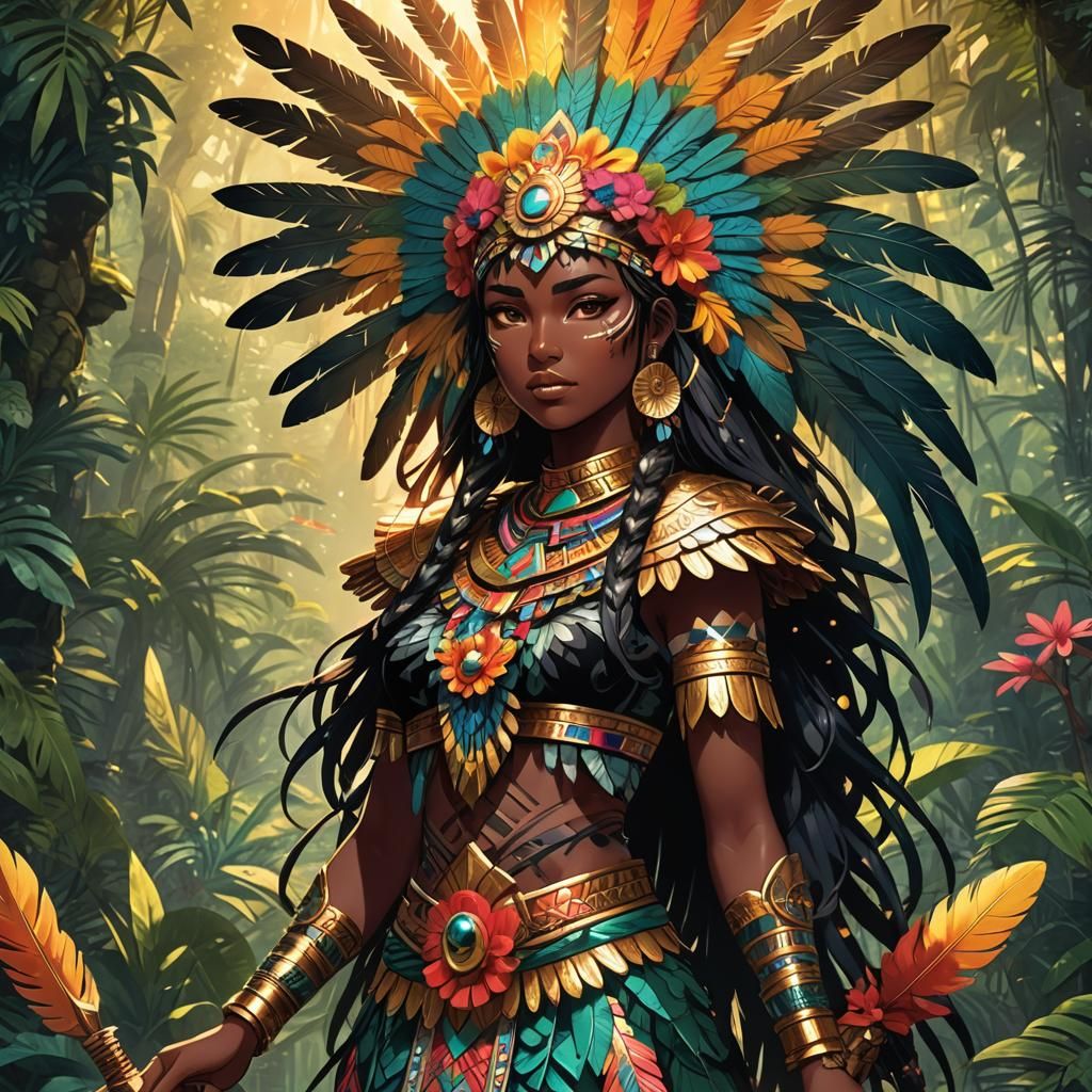 Aztec Waifu in Anime Manga Splash Art