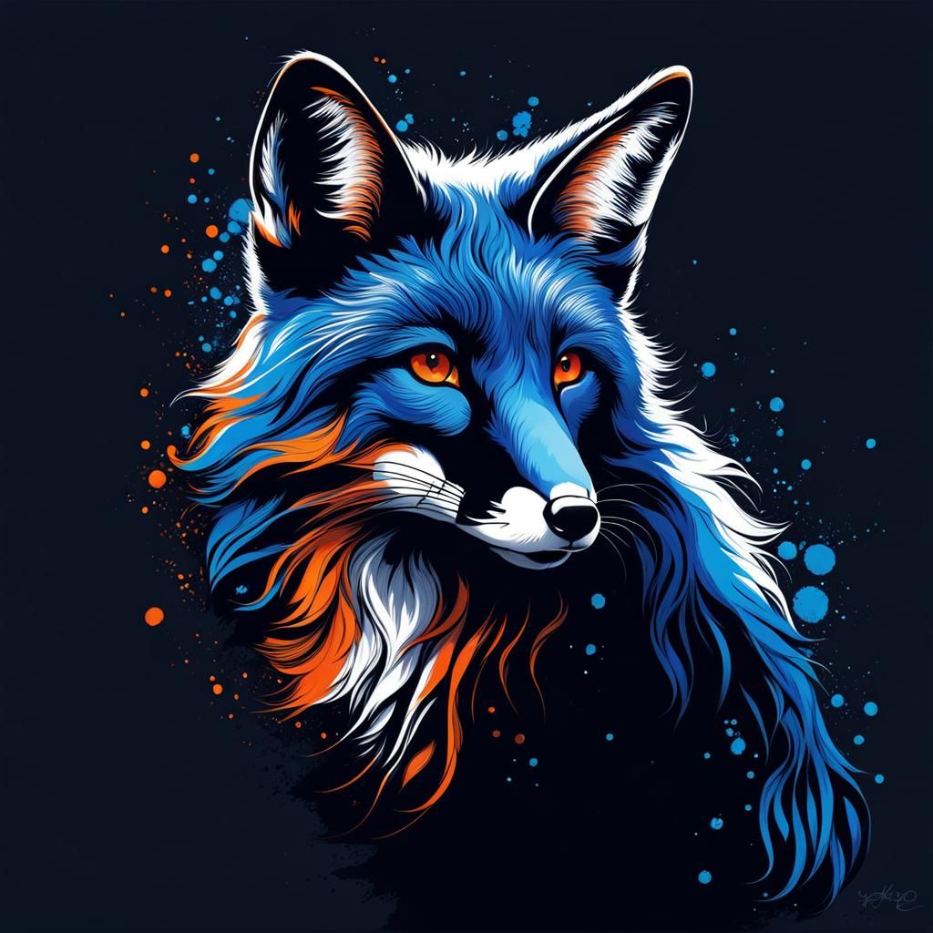 Fox Art: Ink Splatter in Polychromatic Acrylics