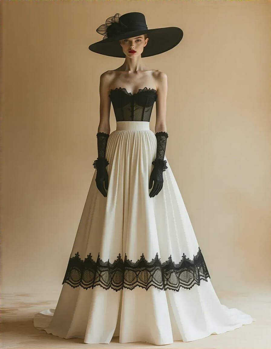 Elegant Woman in Lace Skirt and Hat - Fashion Photography