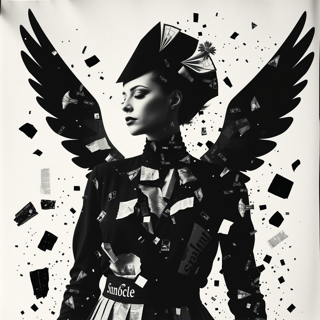 Black and White Photogram of Winged Performer in Dada Style