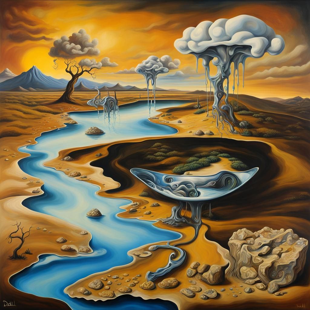 Surreal Melting Clock in Dali Style