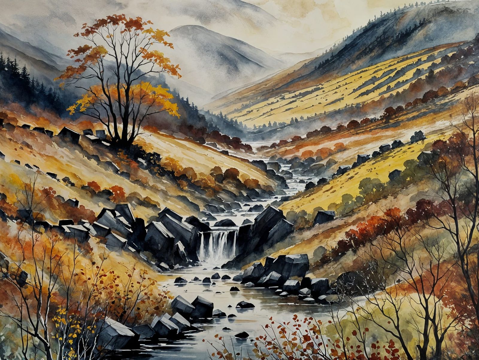 Foggy Autumn in a Rugged Scottish Glen