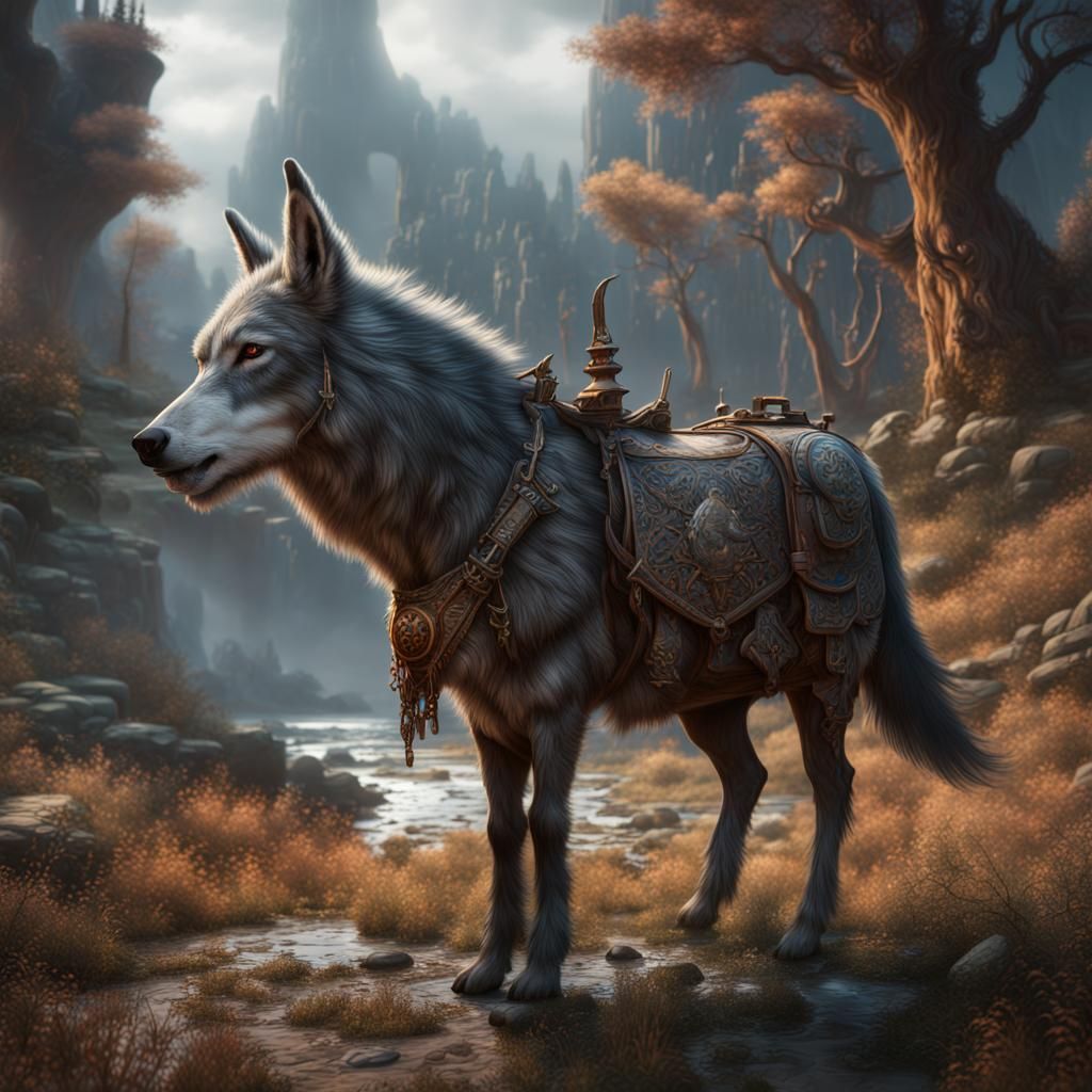 Wolf-Donkey Hybrid in Detailed Matte Painting Style