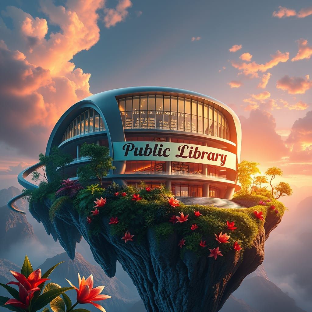 Majestic Futuristic Library on a Botanical Island