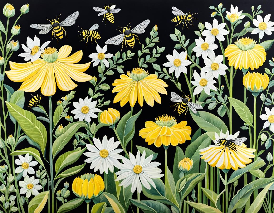 Wasps Pollinating Flowers in Spring Garden