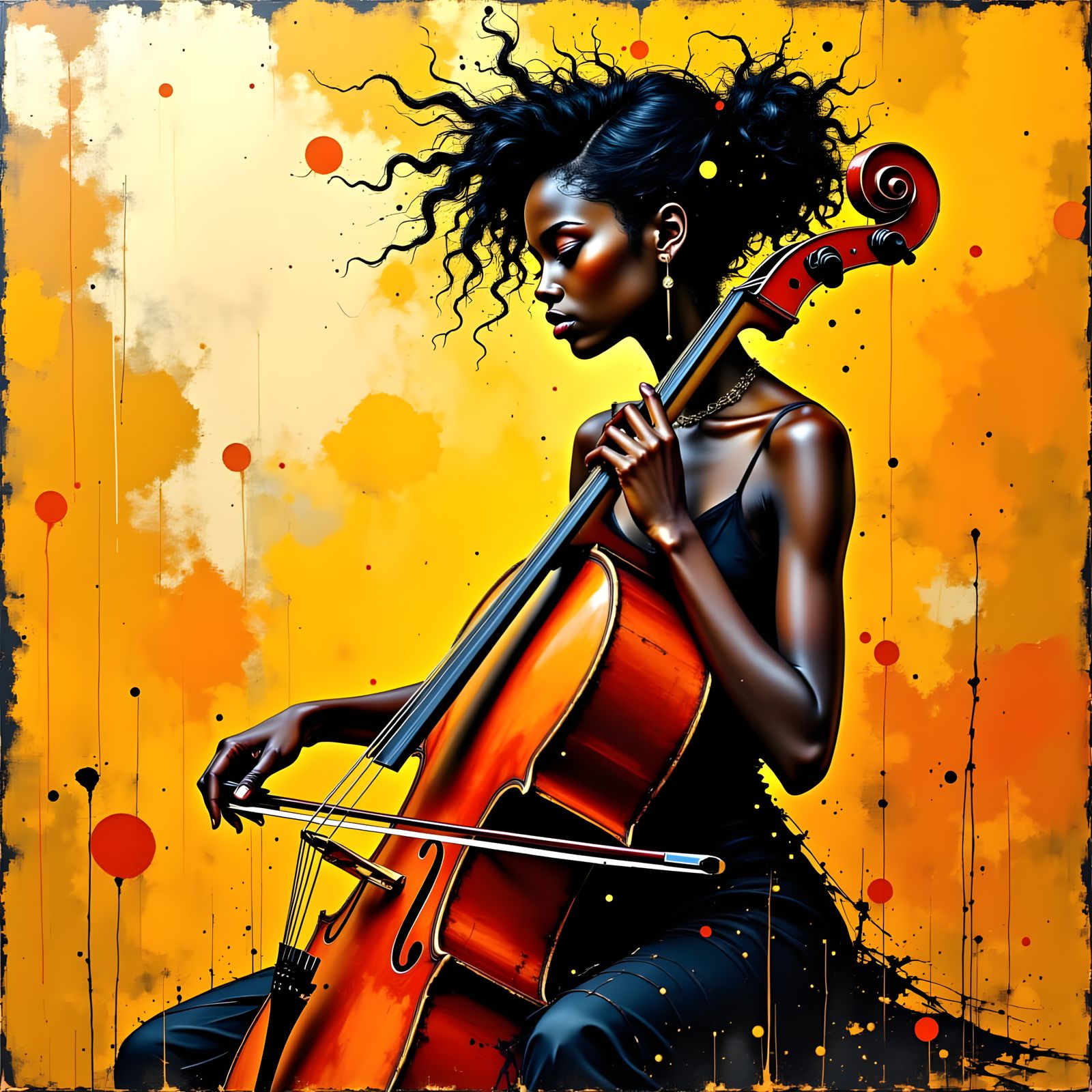 Passionate Cellist in Expressionist Impasto Style