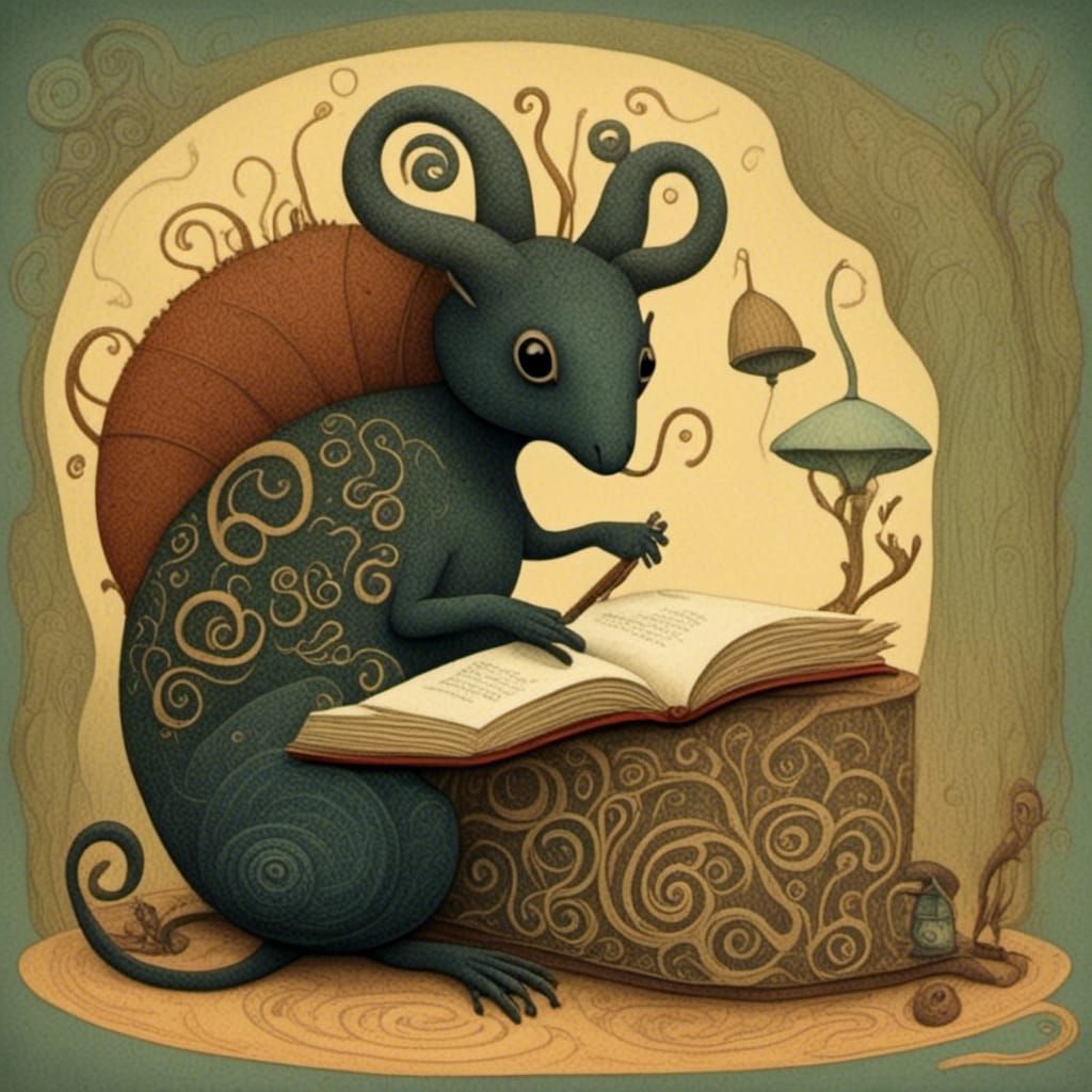 Charming Dragon Reading: Whimsical Storybook Illustration