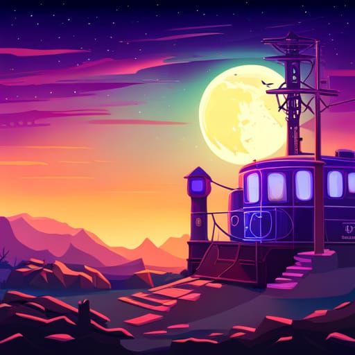 Cartoon Halloween Train in Synthwave Neon Style