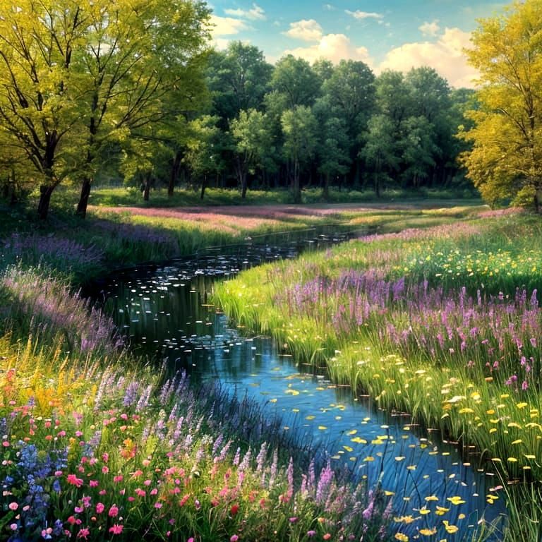Serene Southern Countryside with Flower Meadows